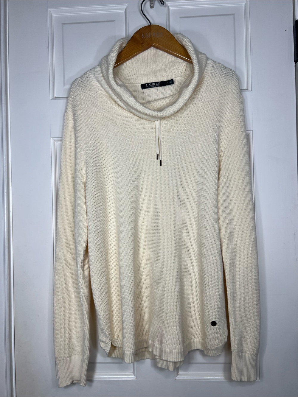 Lauren Ralph Lauren Cream Cowl Neck Drawstring Sweater Sz XL